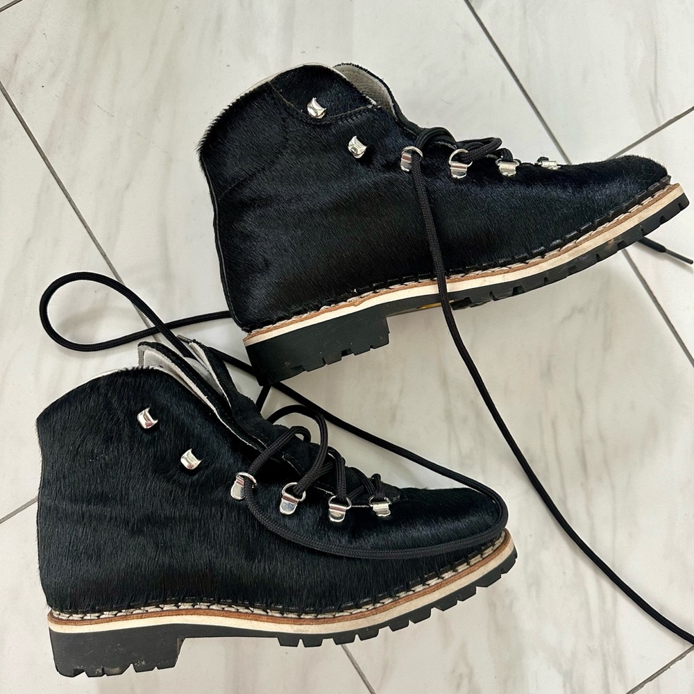 Black pony hair hiker boot
